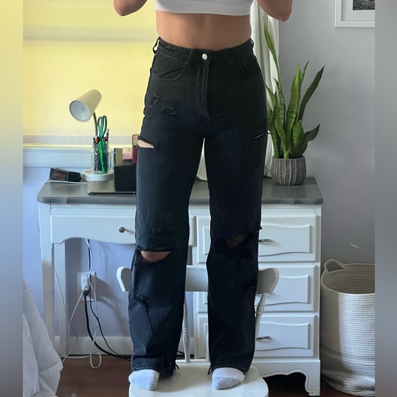 Black ripped wide leg jeans - Picture 3 of 6